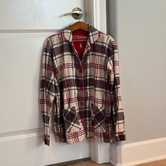 PJ Salvage Women's Cotton Flannel Plaid Pajama Top With Pockets & Button Front - Picture 1 of 6